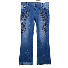Allen B Embellished Bootcut Jeans Blue Denim Beaded Flare W32
