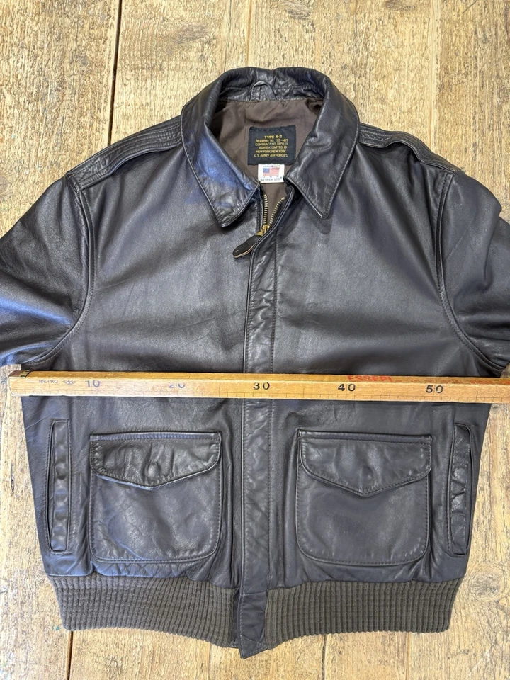 Avirex Type A2 Flight Jacket Made USA Leather Tg 44 Army Air Forces Brown 80’s - Imagen 4 de 4
