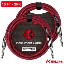 2-PACK Kirlin 10FT Woven Red Guitar/Bass Instrument Cable - 1/4" Straight Mono