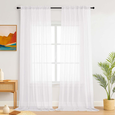 Weiße Transparente Vorhänge für das Schlafzimmer 150 x 229 cm 2 Paneele, UV-best