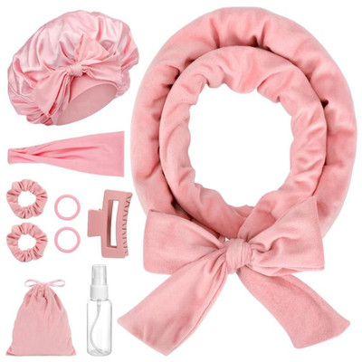10Pcs Soft Overnight Curl Headband, Hair Curlers Ribbon Wrap for Long Hair, Pink