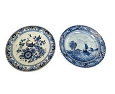 2x Delft Wandteller Porzellan Konvolut gemarkt handgemalt