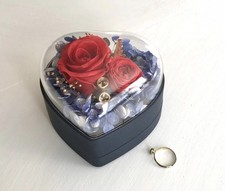 Preserved Real Rose Ring Box Eternal for Wife Girlfriend Red Jewelry Storage