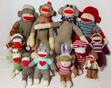 12 vtg SOCK MONKEY Stuffed Toy DAN DEE Santa REINDEER Easter COWBOY 6.5" to 17"