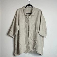 Bryn Walker 100% Linen Longline Button Down Oversized Shirt Size Large