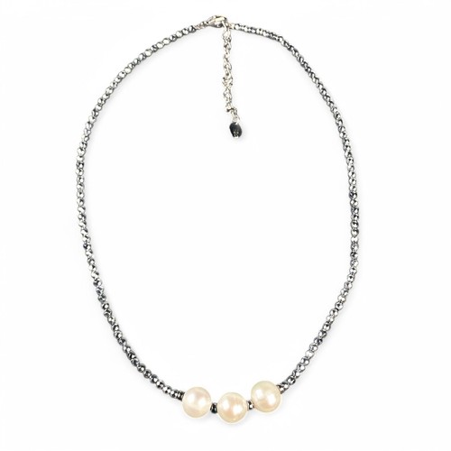 Lucas Lameth Choker Necklace Pearl with Sparkly Silver Faceted Beads - Picture 6 of 6
