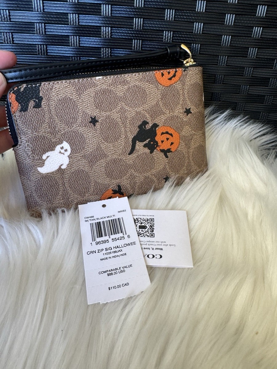 NWT Coach Halloween Corner Zip Wristlet Ghost Pumpkin Cat CW466 | eBay