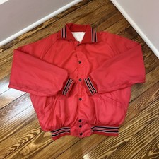 Vintage Red Track Coach Jacket | Striped Ribbed Cuffs Collar, Made in USA