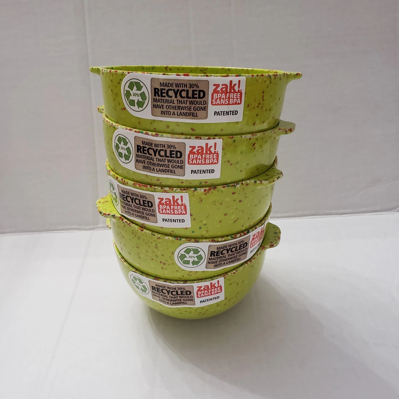 Lot 5 ZAK Confetti Melamine Prep Condiment Mixing Bowl Set Handle Lime Green New