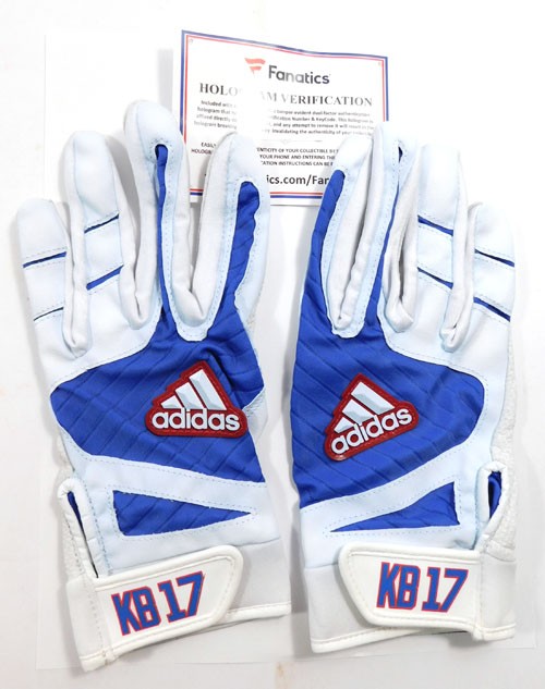 2017 Kris Bryant Cubs White/Royal adidas Player Issued Batting Gloves XL COA