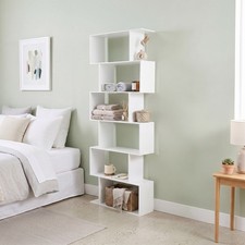 S-shaped 190cm Height Bookshelf 6-tier Modern Geometric Bookcase PVC