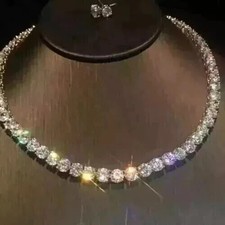 Women's Tennis Necklace 20Ct Round Cut Lab Created Diamond 14K White Gold Plated