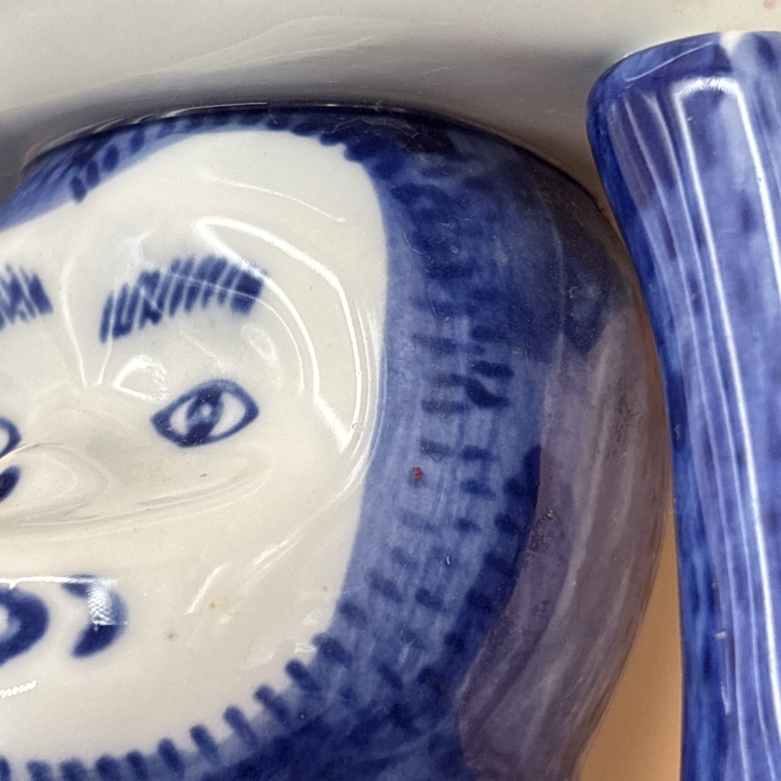 Vintage Chinoiserie Porcelain Monkey Blue White Holding Bowl Trinket Dish Soap