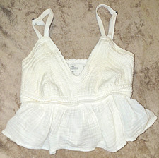 Hollister White V-Neck Crochet Knit Top with ...