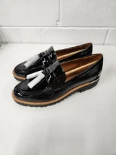 NWB Franco Sarto Women's L-Carolynn Black Patent Loafers With Tassels, Size 8.5W