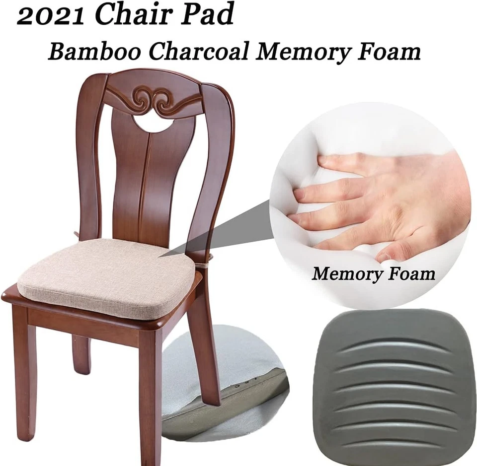 Cojines de espuma viscoelástica para silla - lazos, antideslizantes, cubierta lavable - cocina Foto 3 de 4