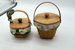 Longaberger Baskets Lot 2 Handwoven Wood Lids Liners Horizon of Hope Shamrock