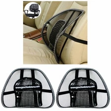 2 Pc Cool Vent Cushion Mesh Back Lumbar Support Car Office Home Chair Seat Black