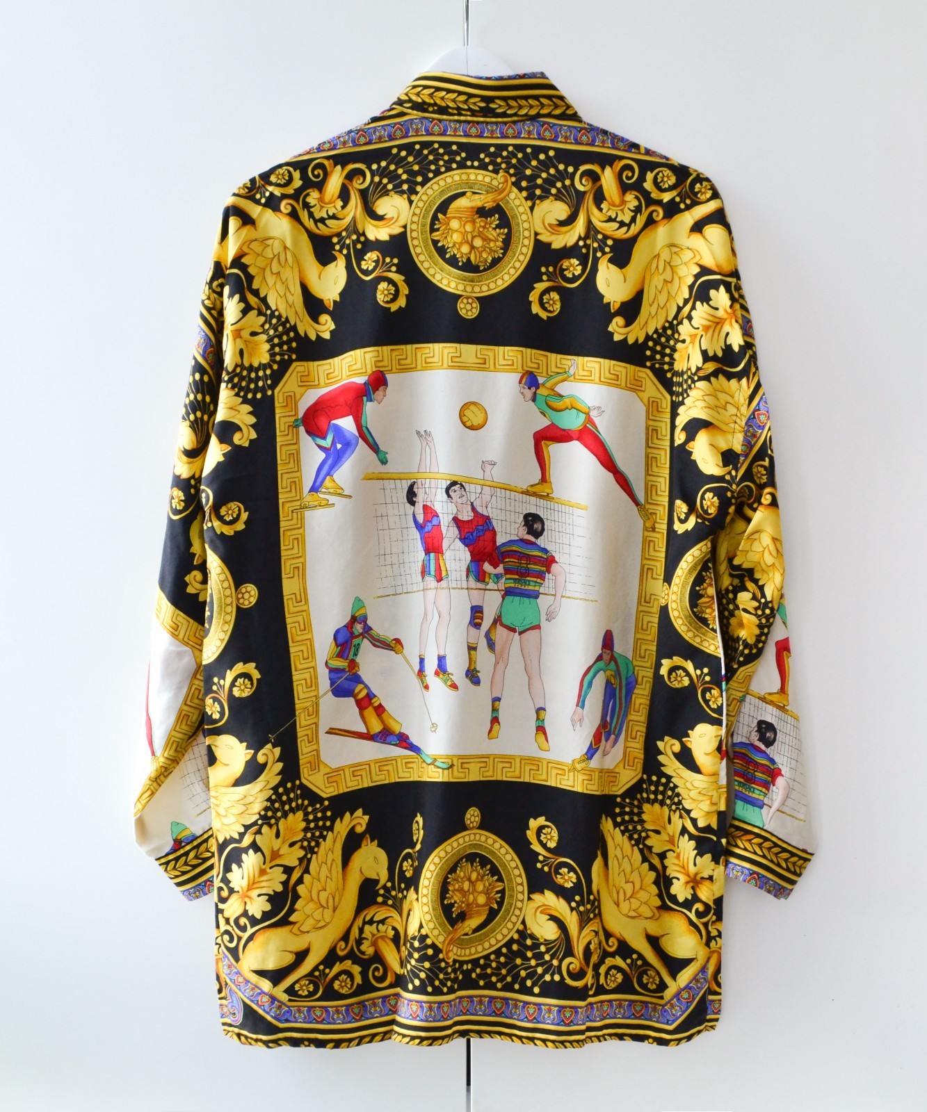 Vintage Unisex VERSACE Shirt Silk Long Sleeve Baroque Printed Sport Gold Size 46 image 2