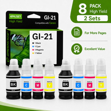 2 Sets 4PK GI-21 GI21 Printer Ink Bottles for Canon PIXMA G3270 G1230 G3272