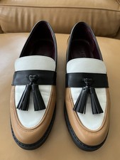 Franco Sarto Women  s 9 Carolynn Tassel Loafers Shoes Camel/Black/White