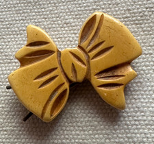 VTG Bakelite Butterscotch Carved Bow Hair Barrette Hair Clip Funky