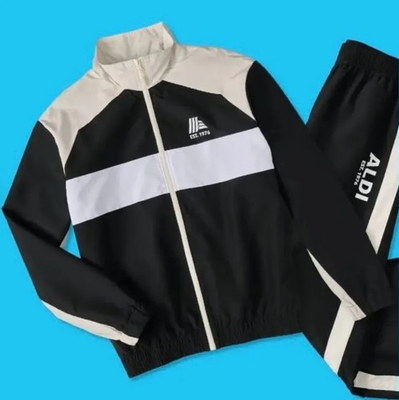 #ad #ad ALDI GEAR Men#x27;s Jogger Tracksuit Set L Black White 100% Polyester Jacket Pants $69.95