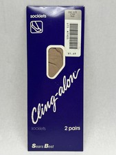 2 Pair Vintage Sears CLING-ALON Socklets Nude NEW Old Stock Made In USA
