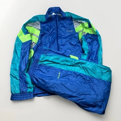 Vintage Adidas Originals Trainingsanzug Nylon Blau Türkis Neon Retro 90s L XL D7 - Bild 1 von 4
