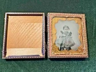 Antique 1/6-Plate Union-Case Ambrotype of Toddler Girl in Scalloped Mat