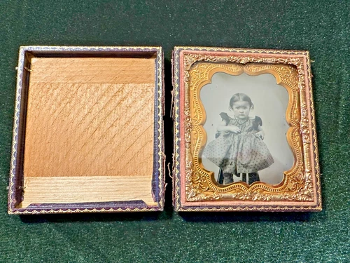 Antique 1/6-Plate Union-Case Ambrotype of Toddler Girl in Scalloped Mat