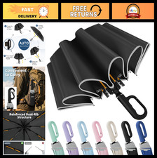Windproof Travel Umbrella with Carabiner Handle, Compact Portable UV Protectio