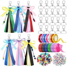 233 Pcs 20 Set DIY Bead Keychain Making Kits Bag Charm Beads Making Craft Rib...