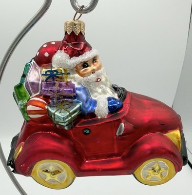 Christopher Radko Jolly Jalopy 1997 Glass Ornament Santa Car Elf 5  Vintage READ