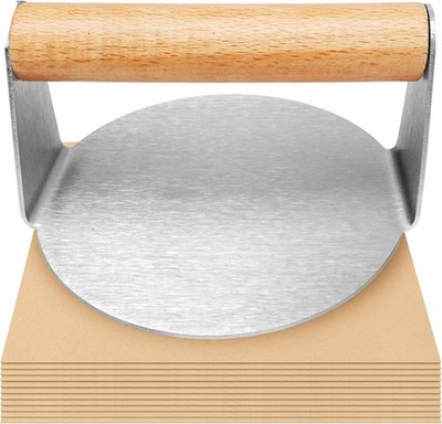 Smash Burgerpresse Edelstahl, Burger Smasher mit 100 Blätter Backpapier, Smash
