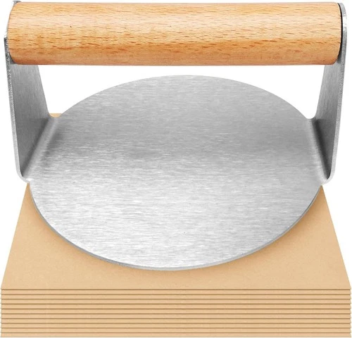 Smash Burgerpresse Edelstahl, Burger Smasher mit 100 Blätter Backpapier, Smash