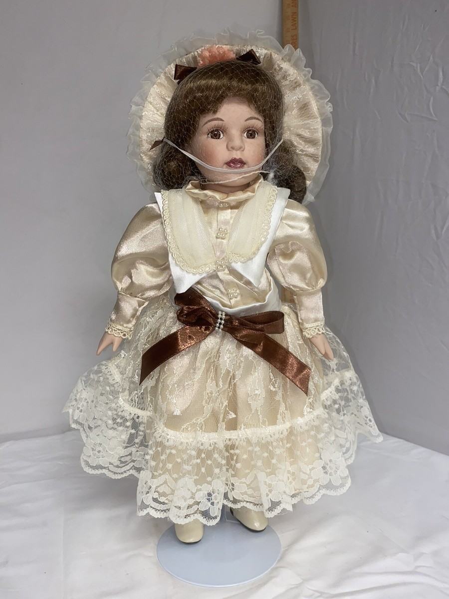 Vintage 17 Inch Porcelain Doll Brown Hair Brown Eyes | eBay