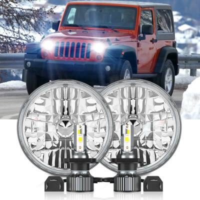 Pair 7'' Inch Round LED Headlights DOT Hi/Lo Lamp Fit Jeep Wrangler JK LJ TJ CJ