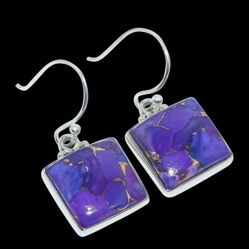 Purple Copper Turquoise Earrings 925 Sterling Silver Handmade Jewelry A 19 - Picture 2 of 6
