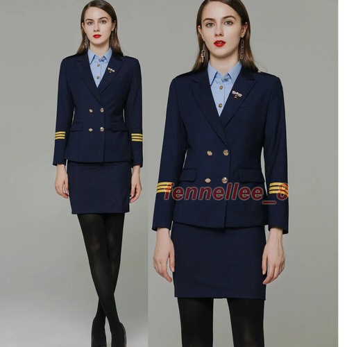 Women's Pilot Uniform Flight Captain Blazer Coat Formal Flight Attendant Costume - Picture 4 of 30