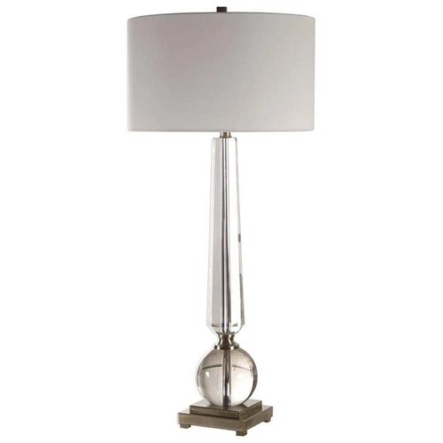 Uttermost Crista Steel Crystal and Fabric Table Lamp in Nickel and White - Picture 1 of 8