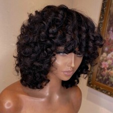 Curly Human Hair Wigs Fringe Wig Pixie Cut Rose Curly Curls Bob Wig With Bangs