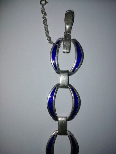Splendido massiccio Bracciale in argento 925 e smalti blu anni '70 - Foto 9 di 11