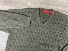 IZOD V-Neck Cable Knit Sweater Mens Size Large L 100 Cotton Long Sleeve