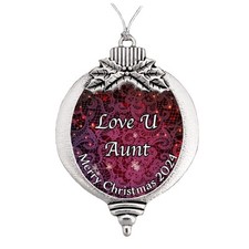 Love You Aunt 2024 Silver Metal Bulb Merry Christmas Ornament Family Gift