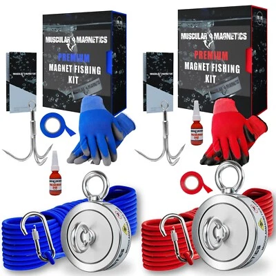 MUSCULAR MAGNETICS 1325lb + 2625lb Magnet Fishing Kit - Double Sided Fishing Magnet - DOUBLE KIT!