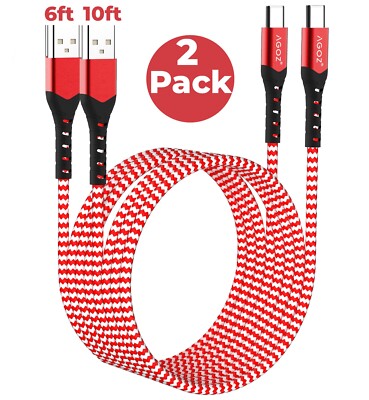 2Pack Red USB A-USB C Cable Fast Charger Cord for iPad Pro, iPhone 16 Pro Max