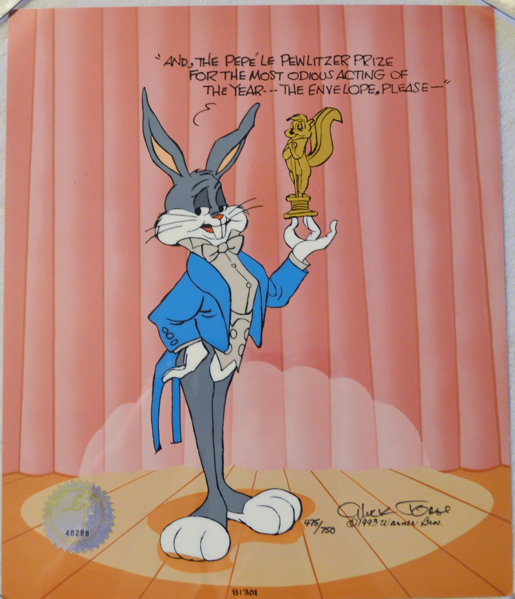 CHUCK JONES PEWLITZER PRIZE ANIMATION CEL BUGS BUNNY SIGNED
