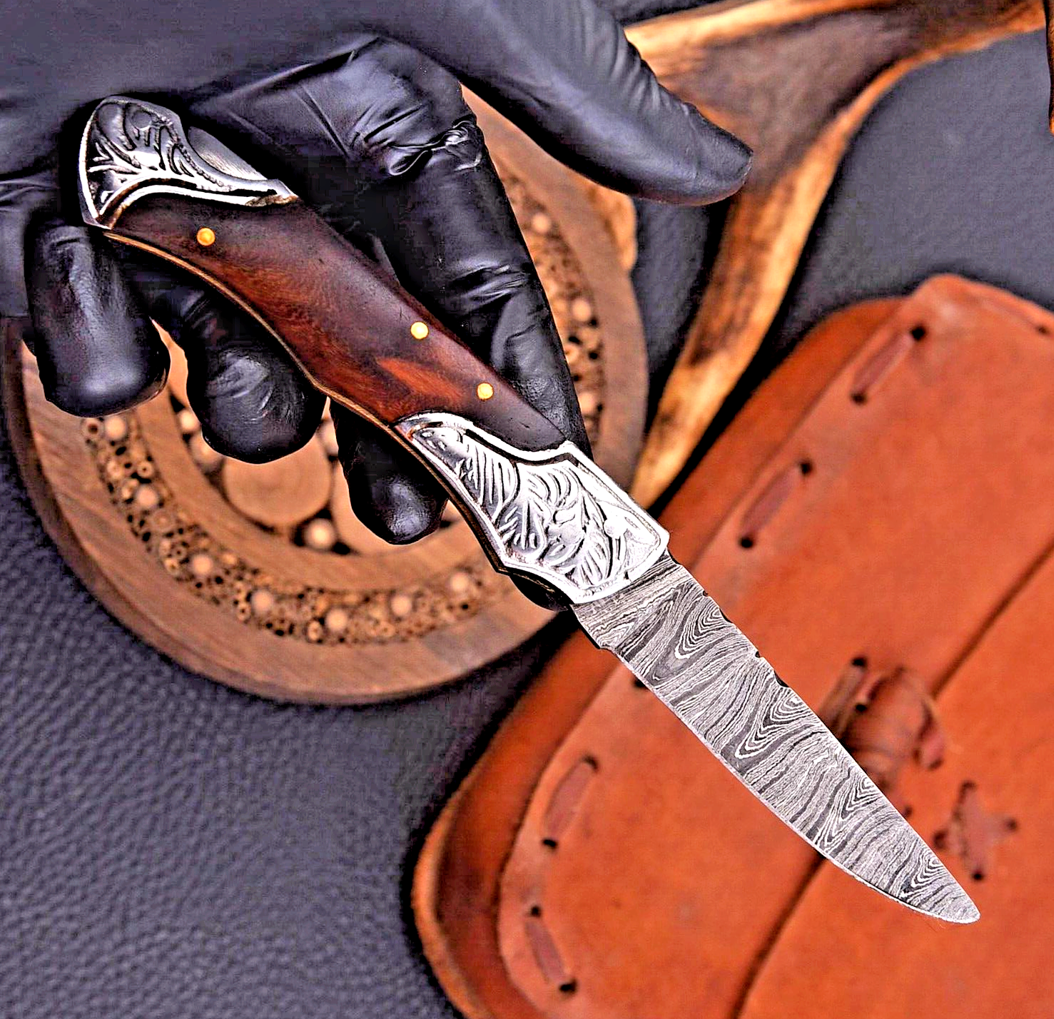CUSTOM HANDMADE FORGED DAMASCUS STEEL BLADE FOLDING POCKET KNIFE BACKLOCK 670