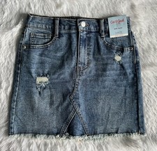 Cat Jack Jean Skirt Girls Large 10-12 Blue Midi Distressed Denim Stretch